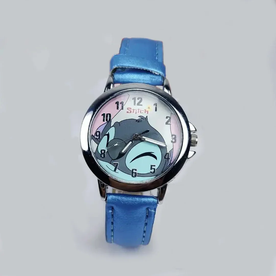 Disney Cartoon Stitch Children\'s Watches Girls Leather Strap Women Watch Kids Ladies Waterproof Clock