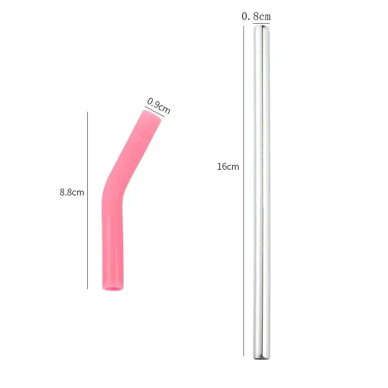 1Set Long Stainless Steel Straw With Silicone Straw Sleeve Drinking Straw With Cover Kitchen Gadgets