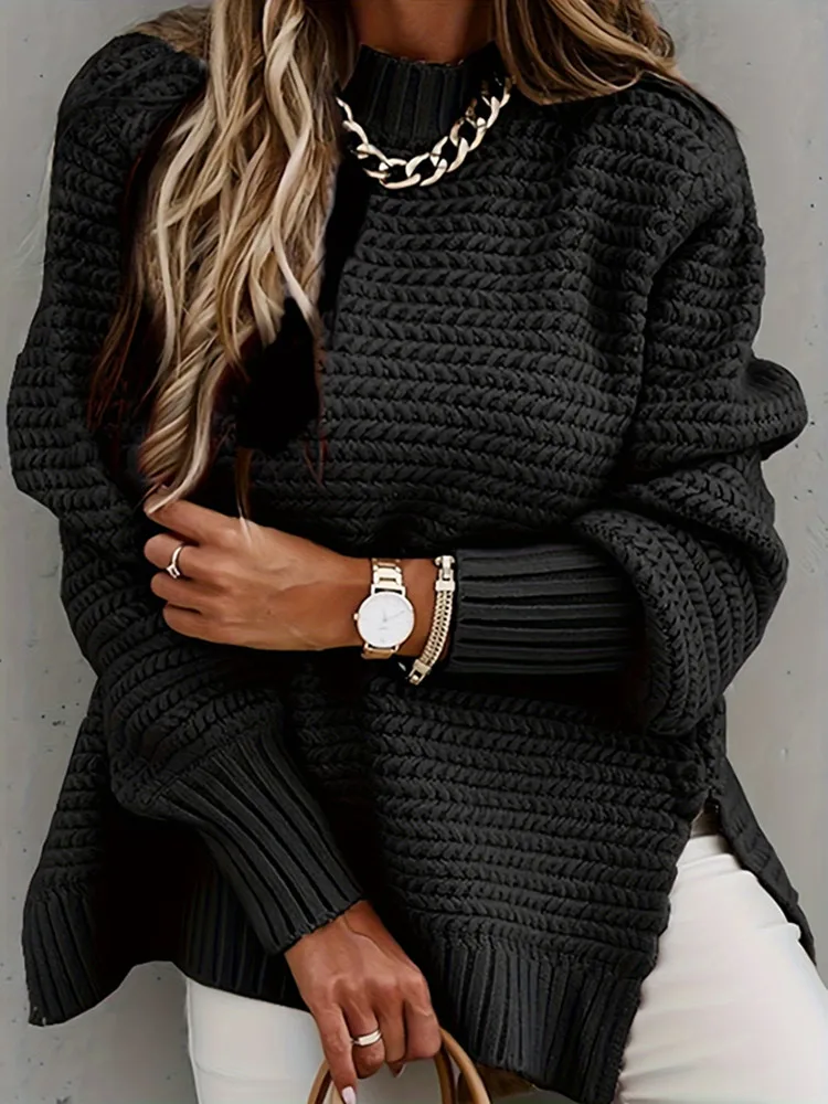 2024 Pullover autunno inverno caldo maglioni da donna collo alto femminile maglia da donna pigro girocollo Kink maglione oversize solido 