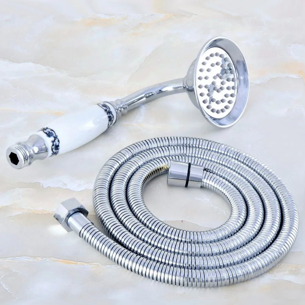 

Polished Chrome Brass Hand Held Shower Head & 1.5M Shower Hose Set Water Saving Bathroom Telephone Style 2hh025