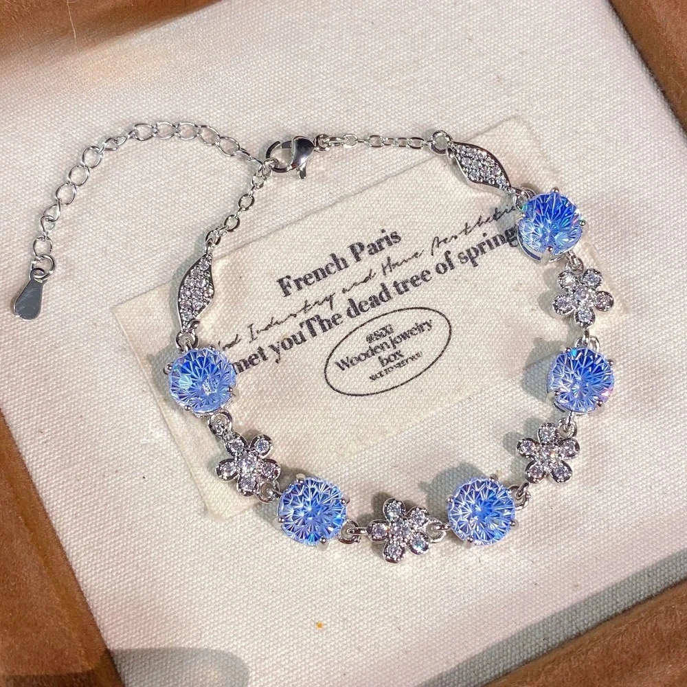 925 sterling silver new topaz flower bracelet, fashionable rose diamond gemstone jewelry accessory 2