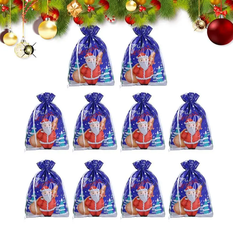 Christmas Goodie Bag Cookie Bags Christmas Treat Bags 10X Christmas Snack Bags Drawstring Pouch Storage Bag Aluminum Foil Candy