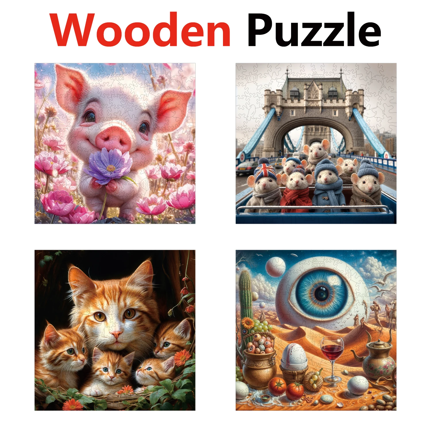 

Pig Cat Tower Eyes Animal Puzzles High Quality Jigsaw Puzzle Wooden Puzzle Best Christmas Gift