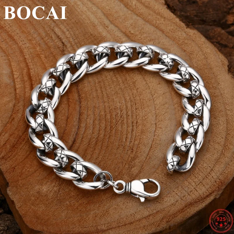 BOCAI S925 Sterling Silver Bracelets for Men New Fashion Domineering 10.5mm Wide Horsewhip-chain Punk Jewelry Wholesale