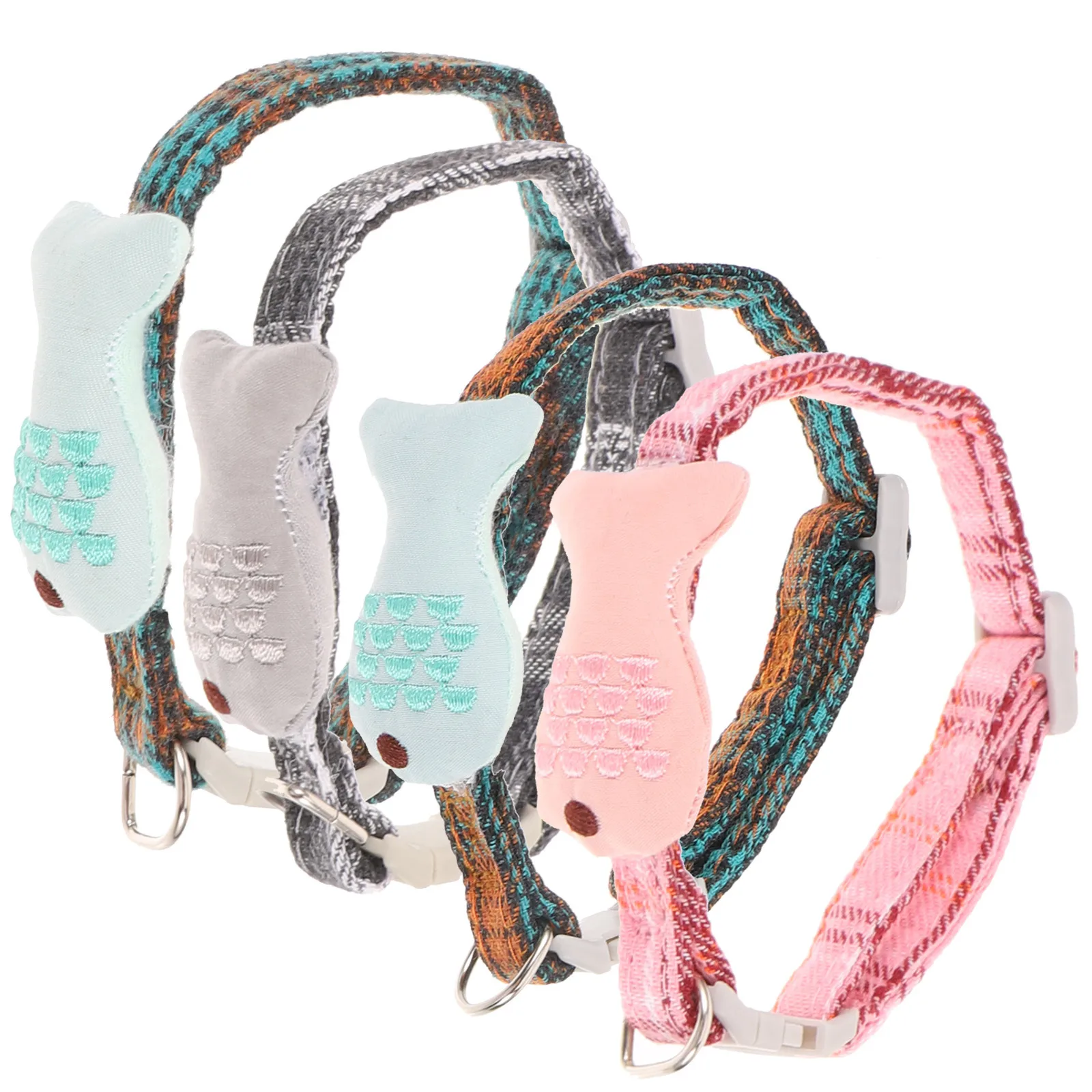 مجموعة طوق للقطط الأليفة مكونة من 4 قطع، قلادة لطيفة بتصميم سمكة شبكية عالية الجودة قابلة للتعديل للحيوانات الأليفة الصغيرة، عصرية ومريحة