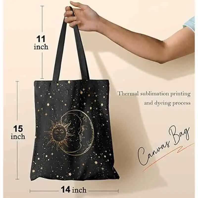 HLTN05 Aesthetic Canvas Tote Bag with Pattern for Women Sturdy Cotton Tote Bag for Vacation