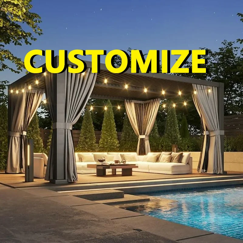 Any Size Custom Motorized Adjustable Bioclimatic Sunroom Stable Aluminum Structure Villa Yard Lamp Added Season Leisure Canopy
