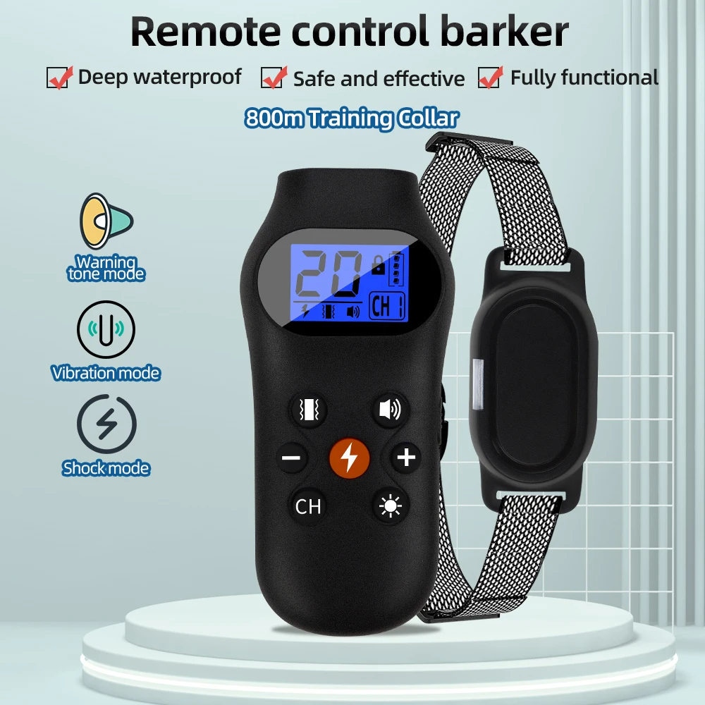 Dog Training Collar Electronic Waterproof Rechargeable 433MHz Pet Training E-Collar 800M Remote with Static Vibration Beeb Shock