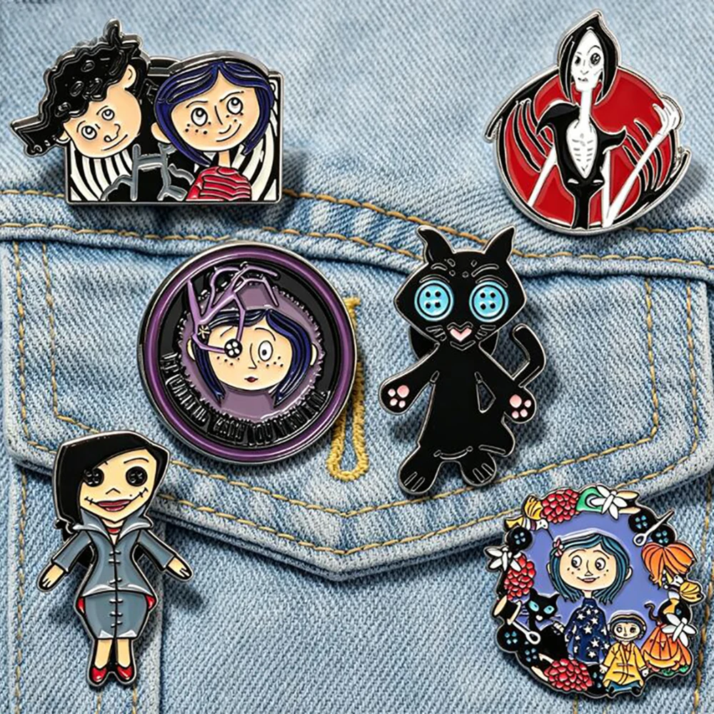 6Pcs/Set Anime Horror Movie Ghost Mom Enamel Brooch Backpack Lapel Pins Metal Badge Clothing Jewelry Halloween Gift For Friends