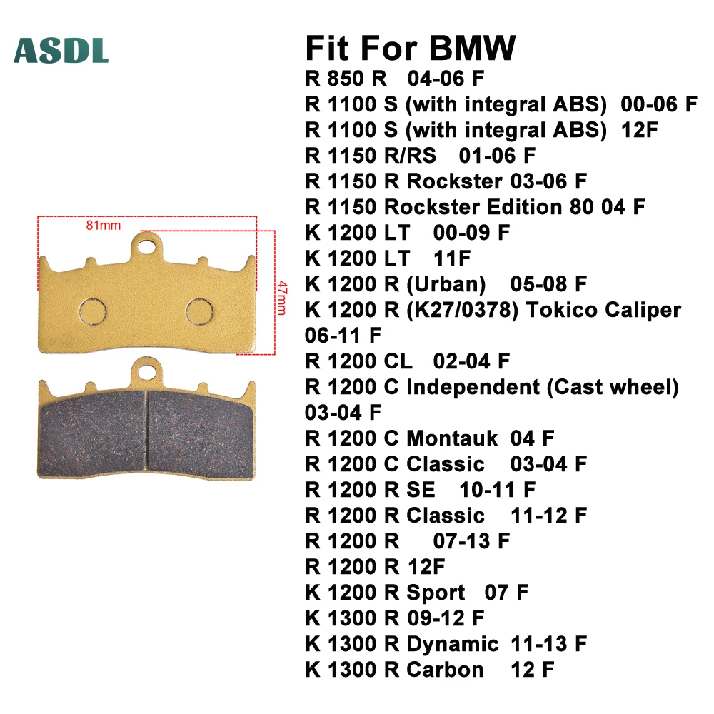 Motorcycle Front Brake Pads For BMW R85R R1100S R 1150R Rockster 03-06 R1200C 1200R K27/0378 06-11 K 1200 LT/R K1300 R 09-13