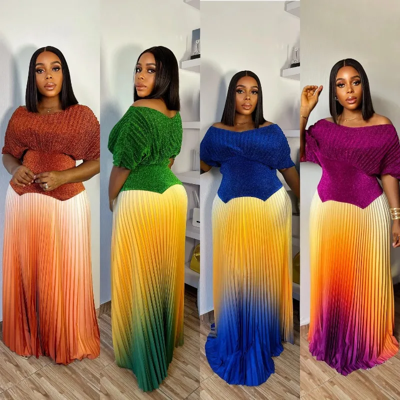 

Miyake Pleated Skirt Sets Women Plisse Plus Size Gradient Color Long Pleat Skirts+pleats Tops Pleated 2 Piece 2025 Casual Female