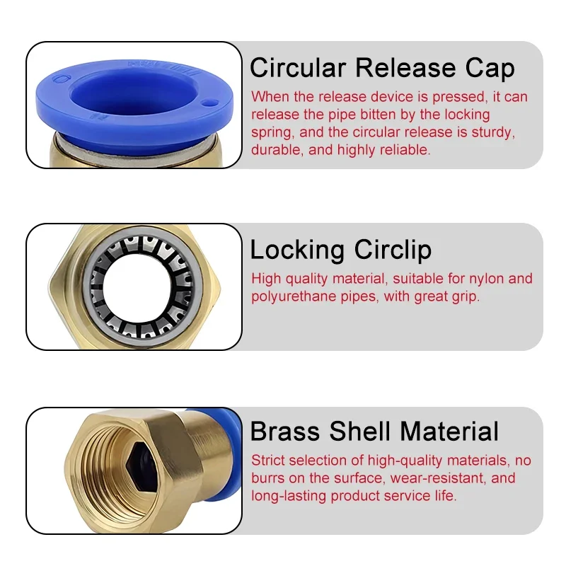 PCF Pneumatic Connector 4/6/8/10/12mm Hose Tube -1/8 3/8 1/2 1/4 BSP Female Thread Brass Quick Joint Fitting Air Pipe Fitting image 5