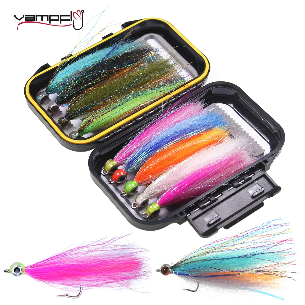 Vampfly 9pcs Fly Fishing Flies Kit Epoxy 3D Fish Eye Clouser Minnow Streamer Fly Trout Bass Pike Bonefish Fishing Lure Baits