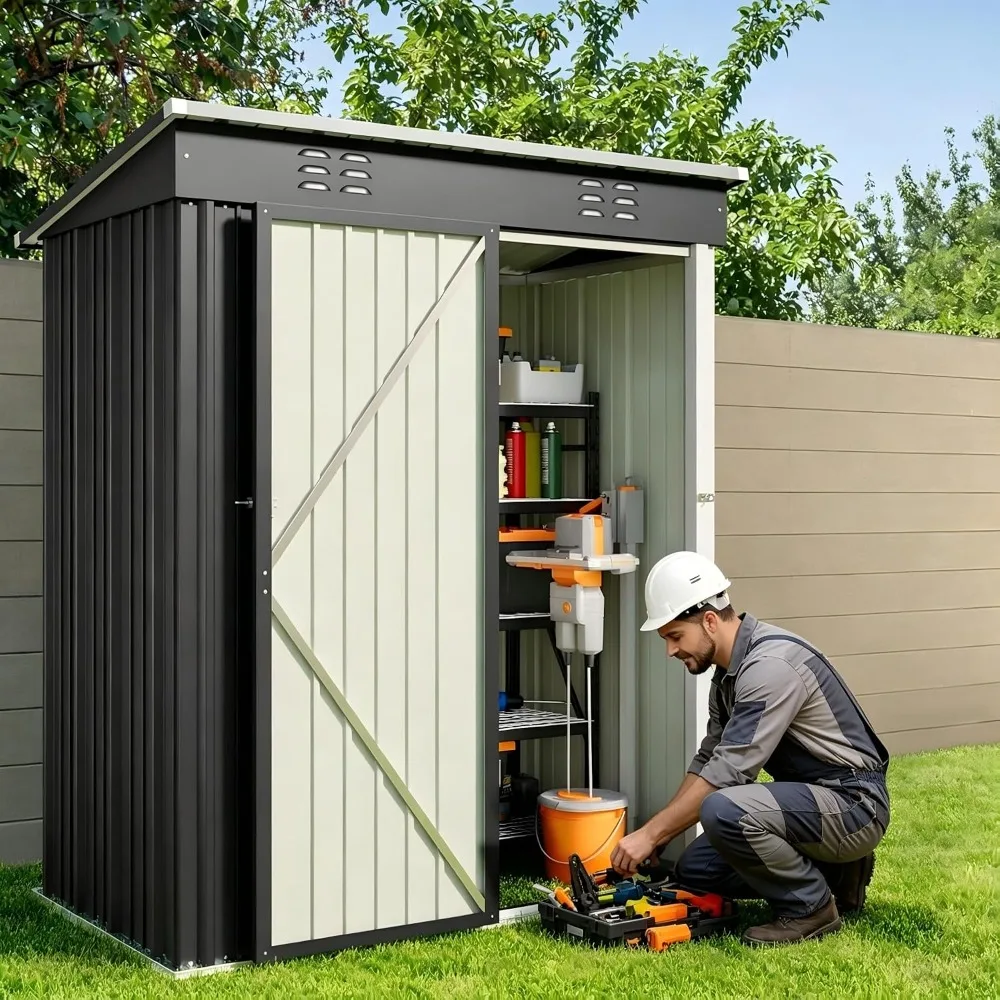 5x3FT Dark Gray Galvanized Metal Storage Shed,Single Lockable Door & Air Vent,Garden Outdoor Storage, Custom