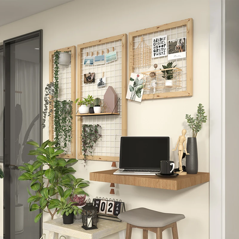 Wooden Wall Plant Stand - Rustic Grid Shelving for Indoor Outdoor Plants Space-Saving, Heavy-Duty Hanging, Decorative Organizer image 3