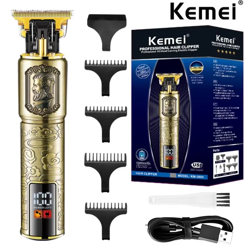 Tagliacapelli professionale Kemei KM-2095, design retrò, corpo antiscivolo, tagliacapelli elettrico con display digitale LCD.