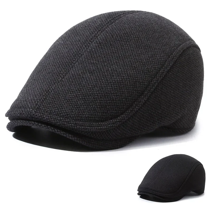 Hombres Mujeres Gorras Boina Vintage Plain Elegante invierno cálido Sombreros Newsboy Bonnets con orejeras