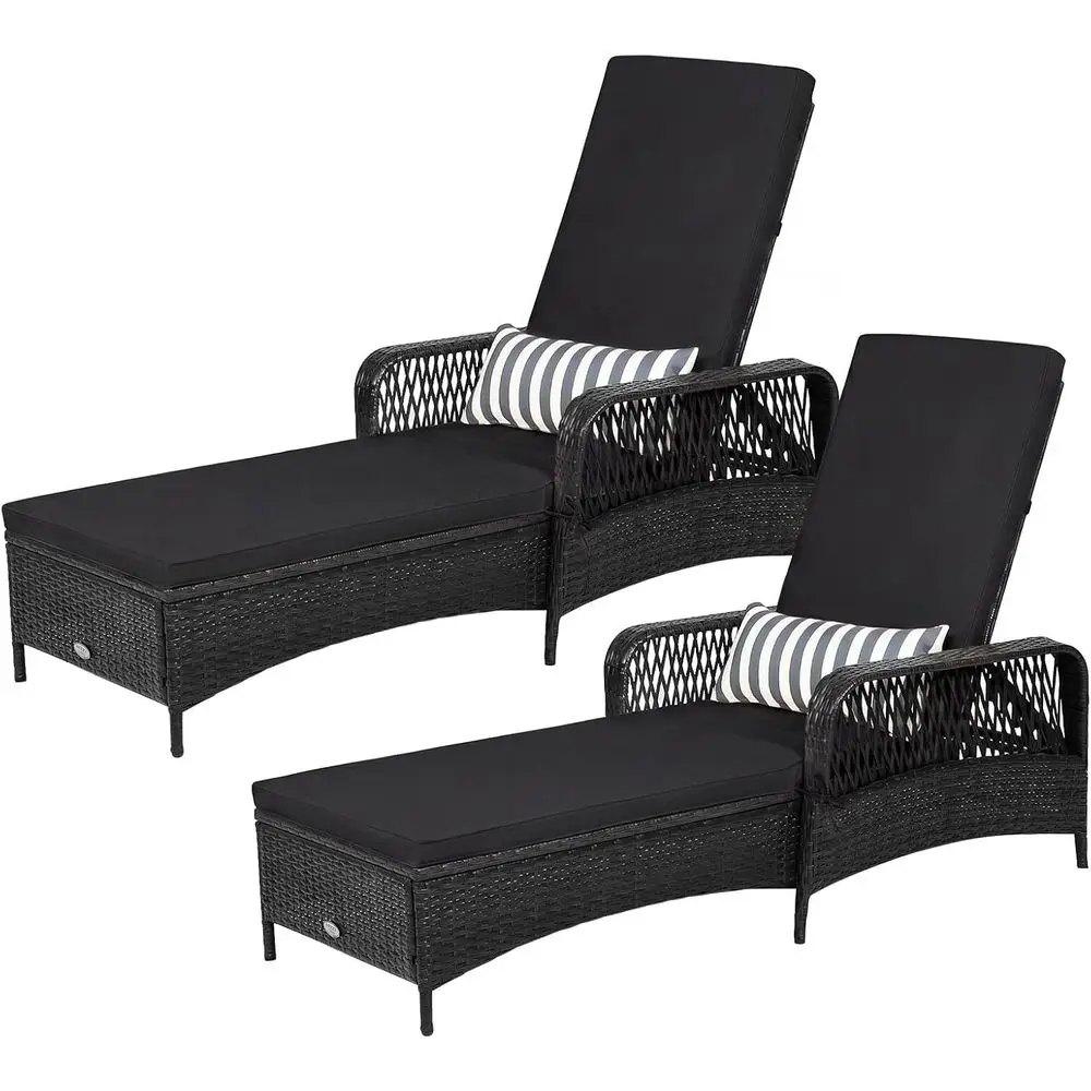 Patio Chaise Lounge, Outdoor Rattan Wicker Recliner Chair with Thick Cushion, Lumbar Pillow, Adjustable Backrest or Garden Porch