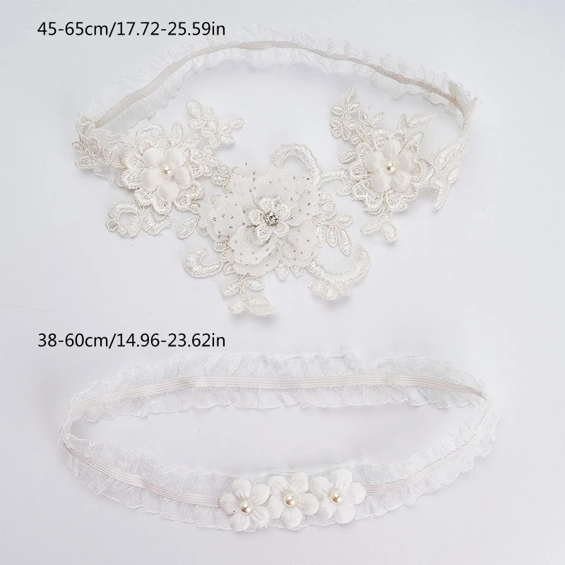 2 unids/set anillos elásticos boda para mujer, bordado flores, perlas imitación, envío directo