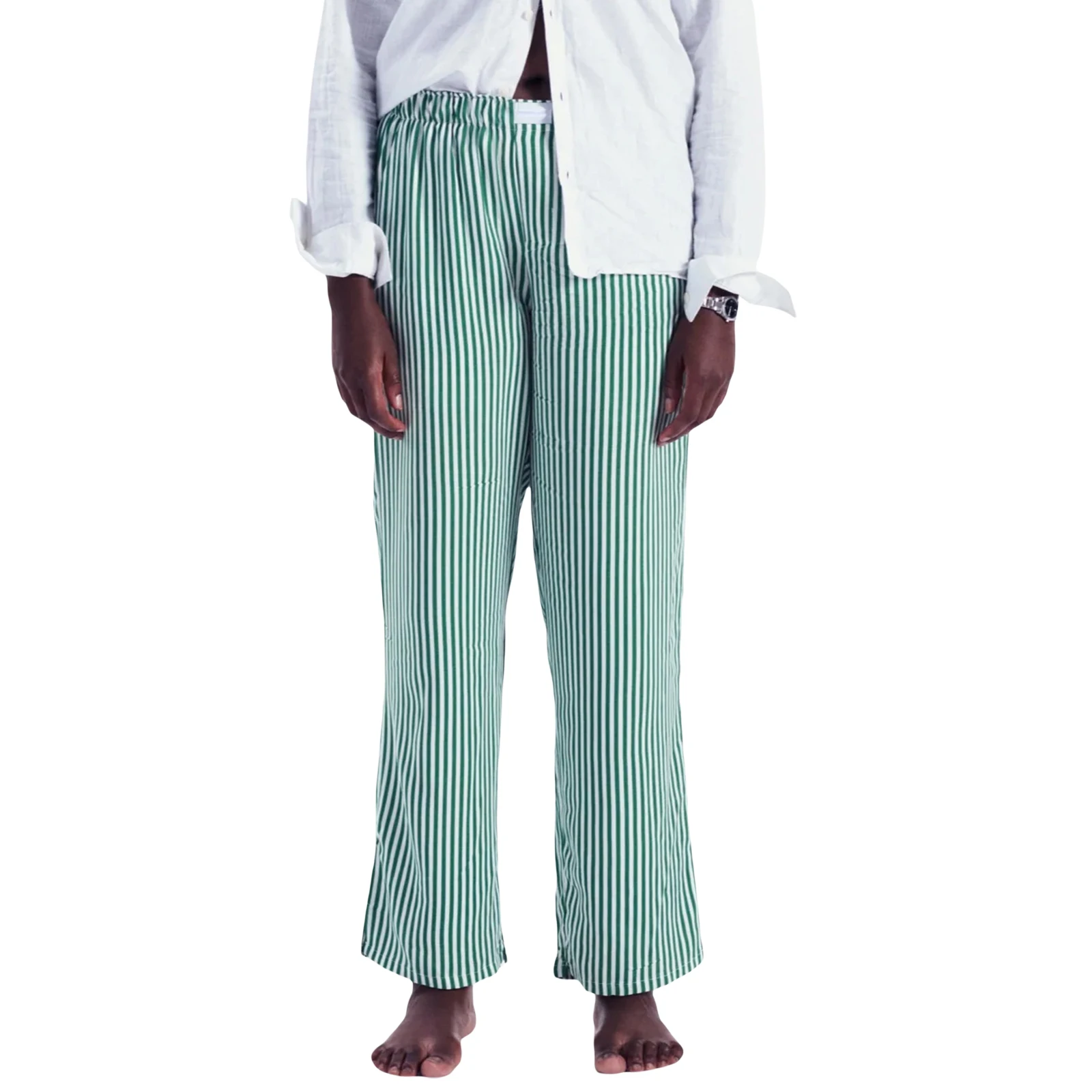 Pantalones con estampado de rayas verticales para mujer, pantalón informal holgado de cintura elástica con bolsillos para uso diario, novedad de