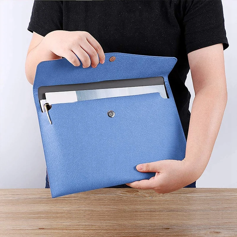 PU Leather A4 File Folder Document Holder Waterproof Portfolio Envelope Folder Case With Snap Closure