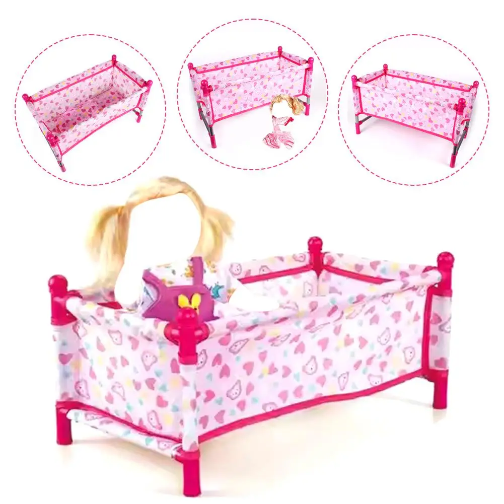 Reborn Baby Crib Foldable Lightweight Portable Doll Bed Furniture for 9 to 12 Inch Dolls Pretend Play Nursery Decoration