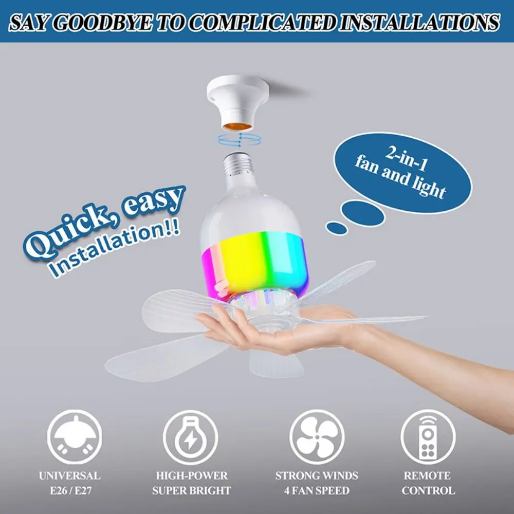 

2 in 1 RGB Ceiling Fan Light Remote Control with Bluetooth Music Electric Cordless Fan Energy Saving Eye Protection Ceiling Lamp