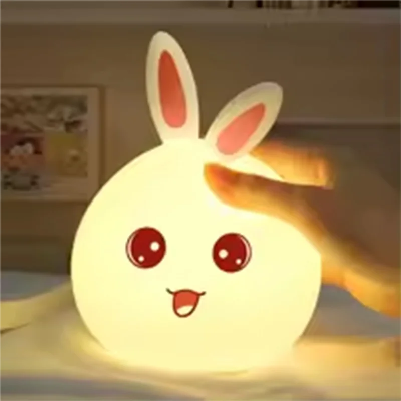 

ABJN-Night Light Cute Animals Silicone Lamp Rechargeable Bedside Sleep Warm Soft Light For Kids Birthday Gift