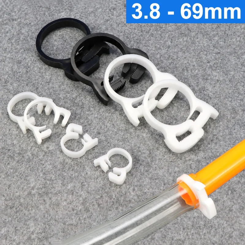 

1/5/10pcs Hose Clamps 3.8~59mm White/Black Plastic Line Water Pipe Strong Clip Spring Cramps Fuel Air Tube Fitting Fixed Tools