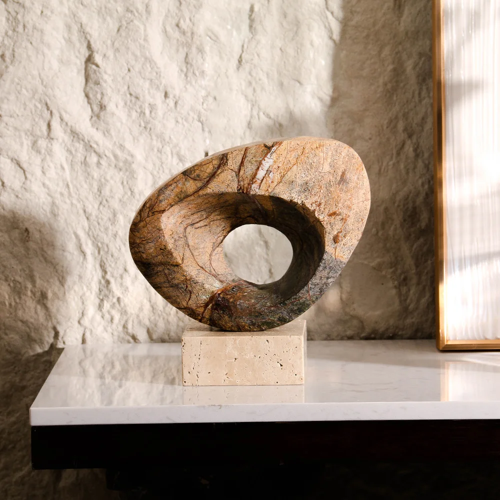 

Kimdecor Factory Wholesale Home Decor Modern Style Natural Marble Geometric Sculpture Table Luxury Home Hotel Decoration