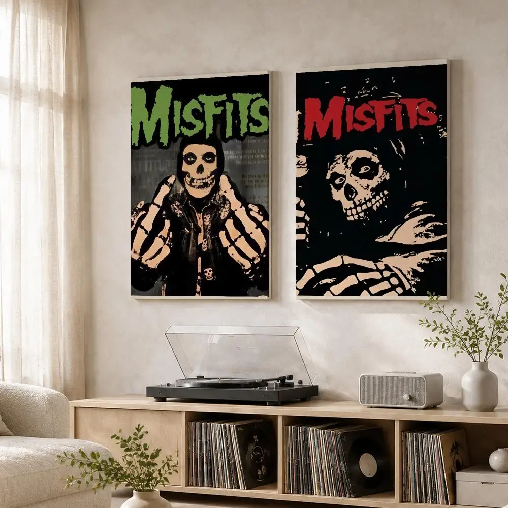 M-Misfits Hot Horror Punk Rock Framed Wall Painting Wood Canvas Poster For Living Room Bedroom Hallway Office Home Decor Gift