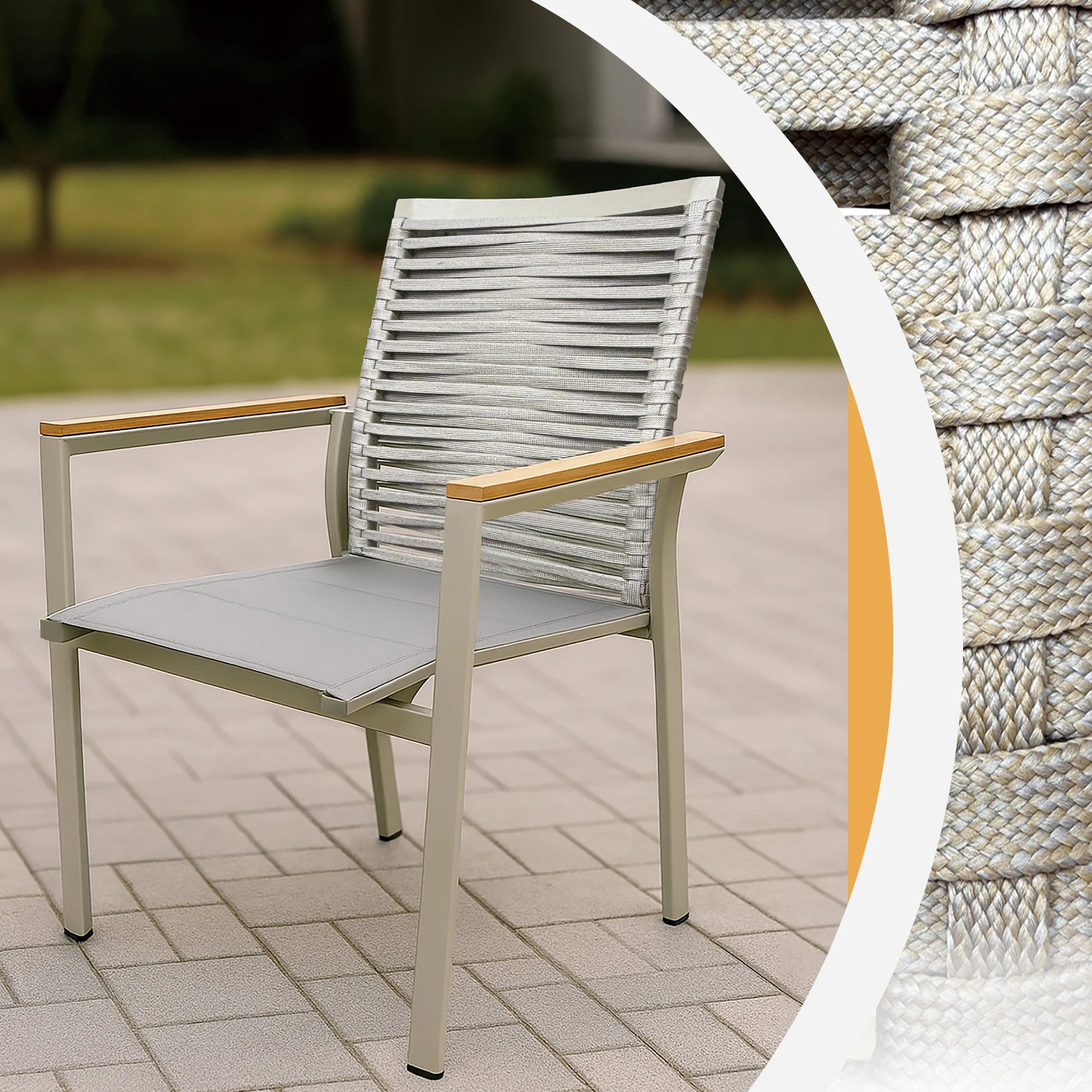 Modern Aluminum 6-Seater Patio Dining Set Outdoor Furniture with Rope Weave Design for Garden Balcony Poolside