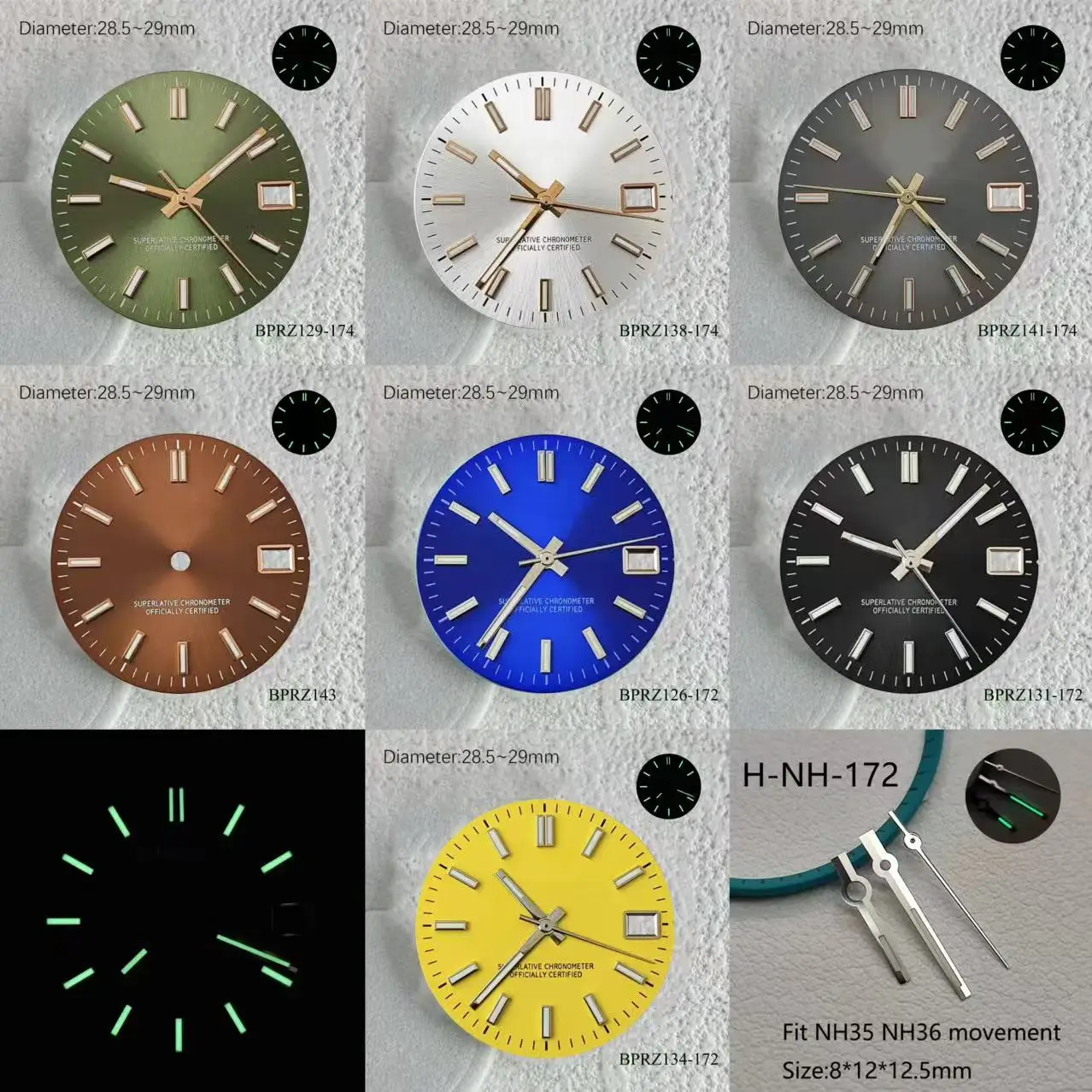 

28,5 мм S логотип дата зеленый циферблат подходит для NH35 NH36 японский автоматический механизм зеленый светящийся циферблат 29 мм s аксессуары для часов