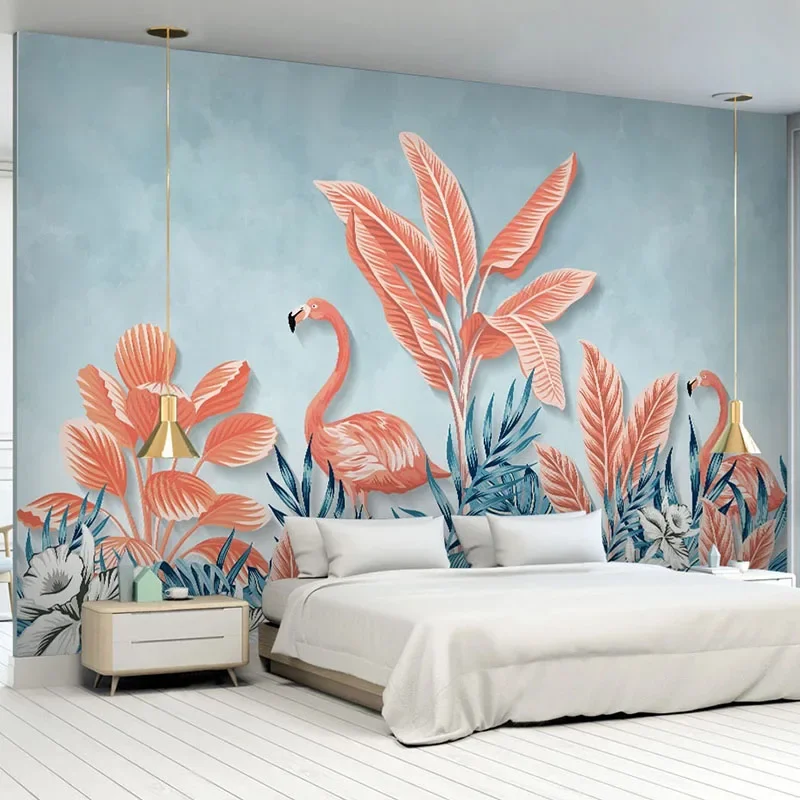 

Custom 3D Mural Wall Wallpaper Modern Hand Painted Tropical Plant Flamingo For Living Room Bedroom Home Decor Papel De Parede