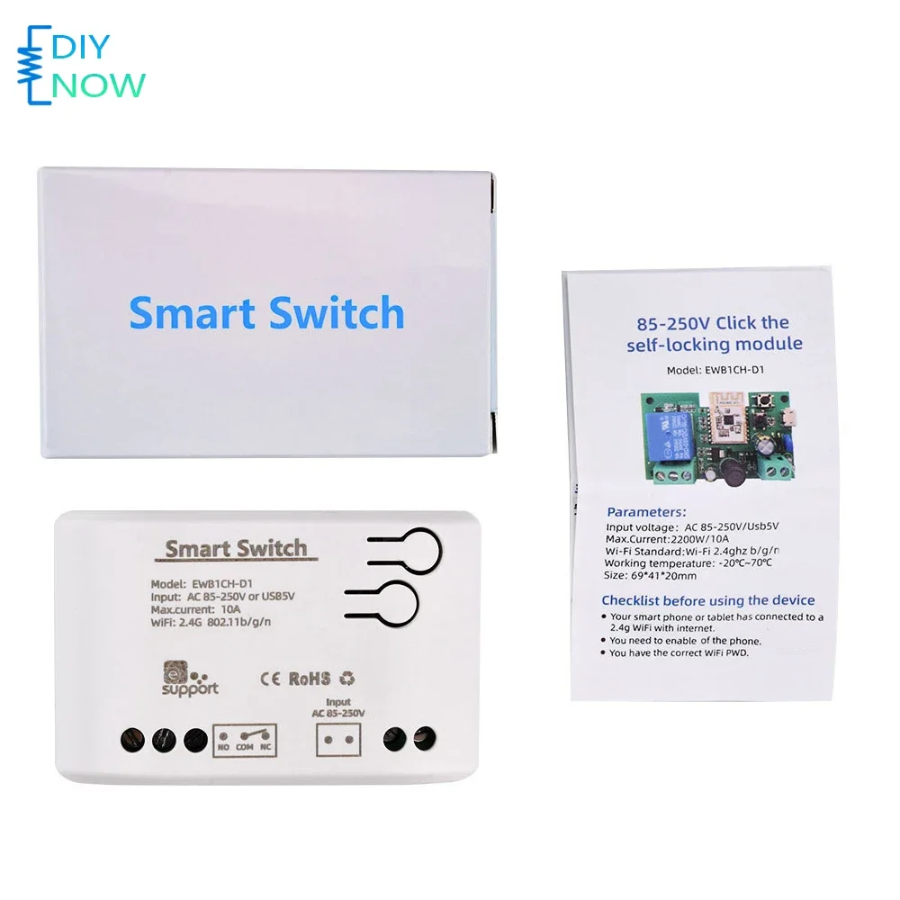 1CH Smart Remote Control Wireless WiFi Relay Switch Module Voice App Control Timer 2200W RF Receiver 10A WiFi Relay DIY