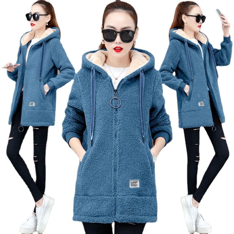 2023 Winter Faux Fur Teddy Coat Women Fashion hooded Add velvet to thicken zipper jacket fashionable and casual plus-size coat