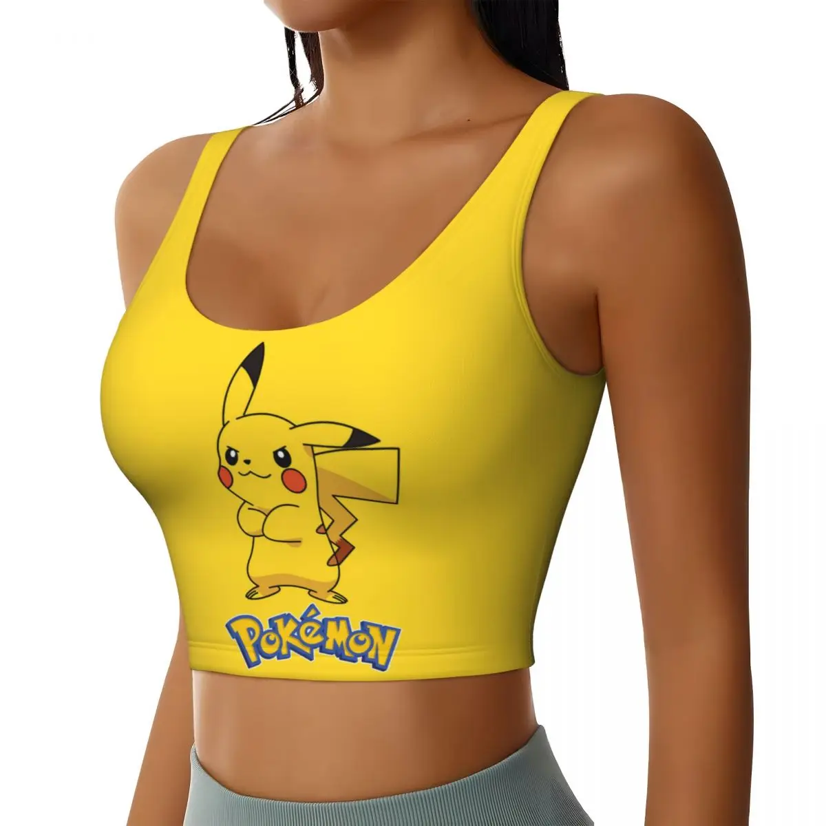 Custom Pikachus Characters Workout Crop Tank Tops Women Yoga Sports Bras