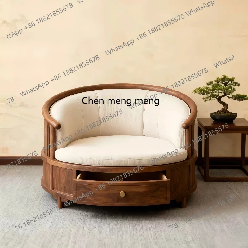 New Chinese aesthetic black walnut solid wood lazy, backrest casual sofa chair with drawers R