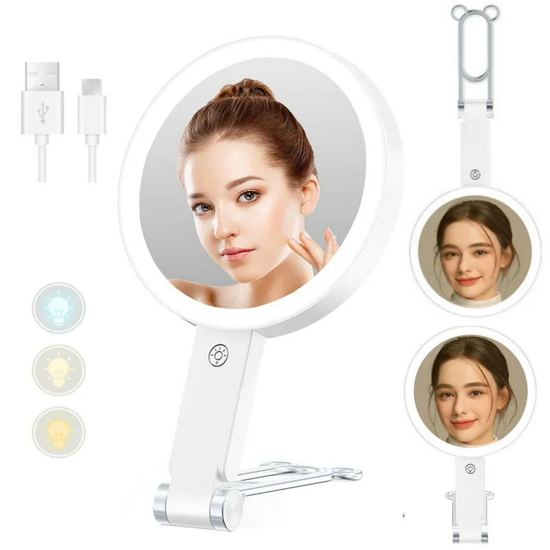 

Portable 1X/10X LED Travel Makeup Mirror Double-Sided Desktop Cosmetic Handheld Mirror with Lights Vanity Mirror for Women Gift