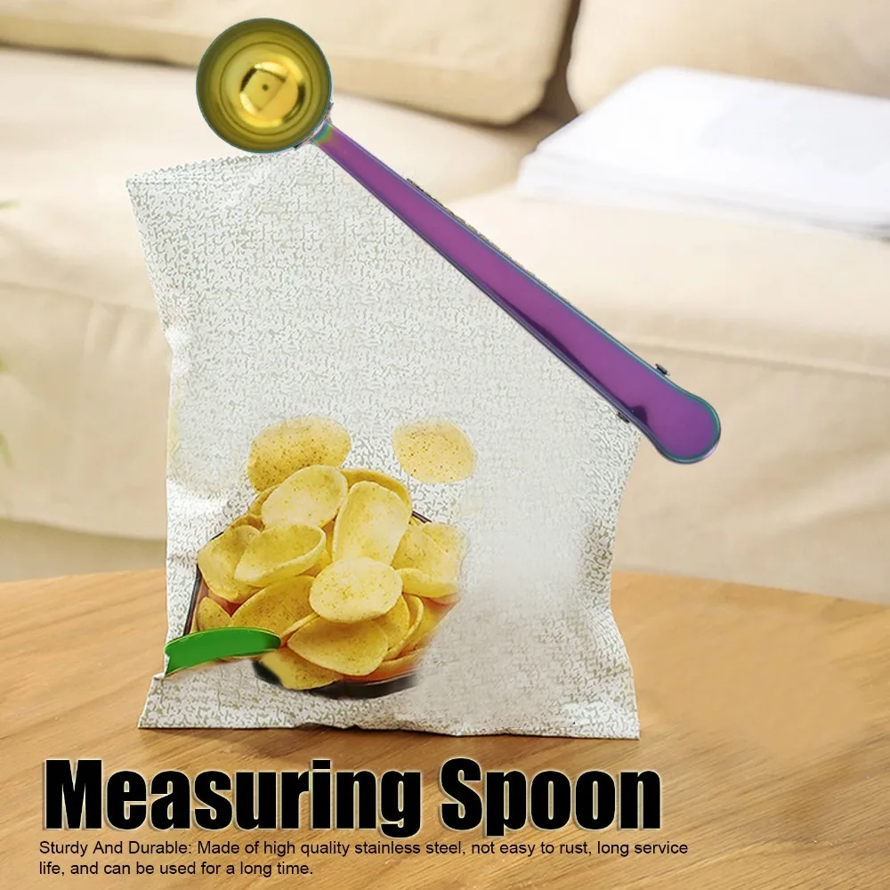 Stainless Steel Coffee Clip Spoon Bag Clip Sealed Clamps Milk Powder Spoon Colorful Multifunctional Design