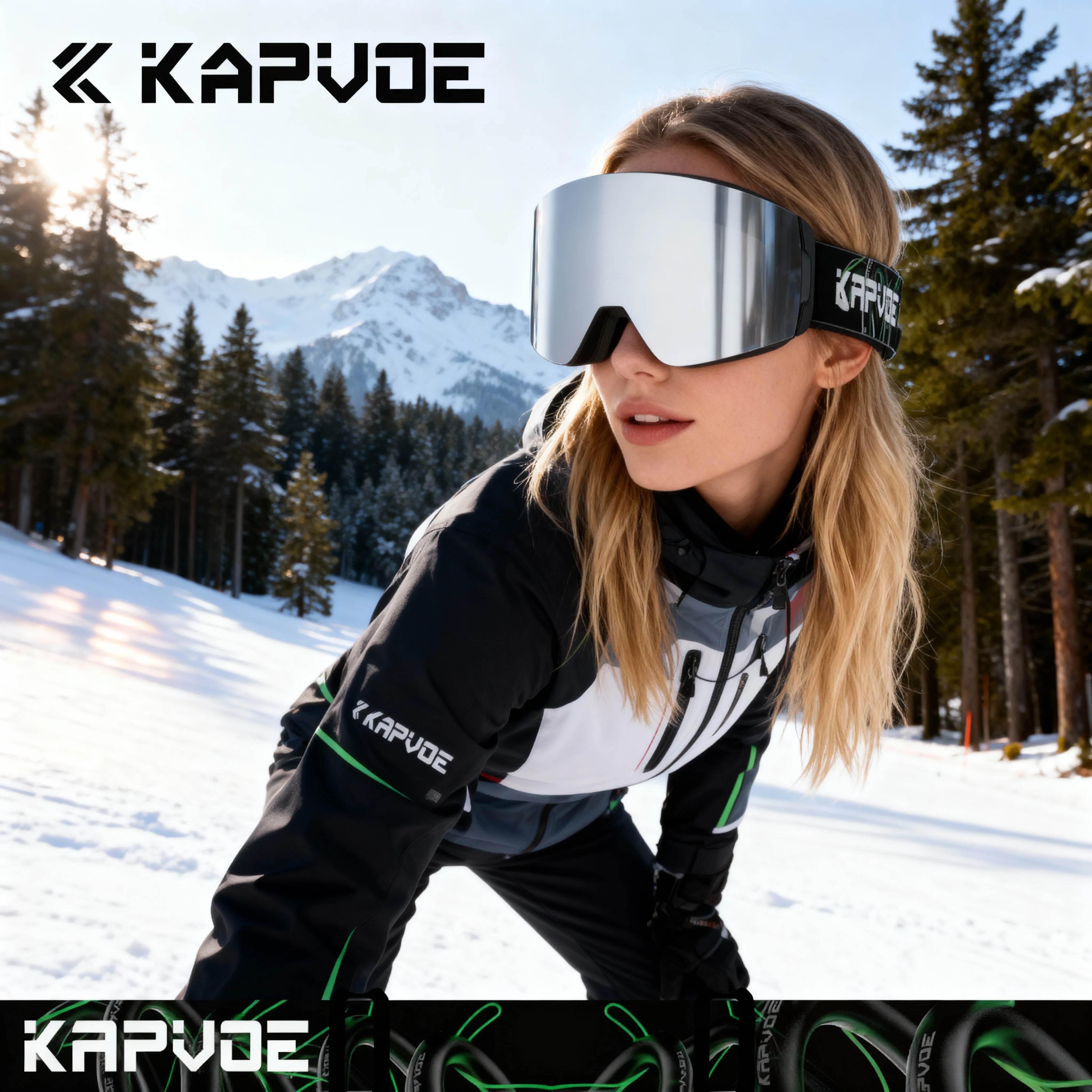 

Kapvoe Outdoor Sport Ski Anti-Fog Snowboard Goggle Men Women Magnetic Attraction Skiing Goggles UV400 Protection Glasses