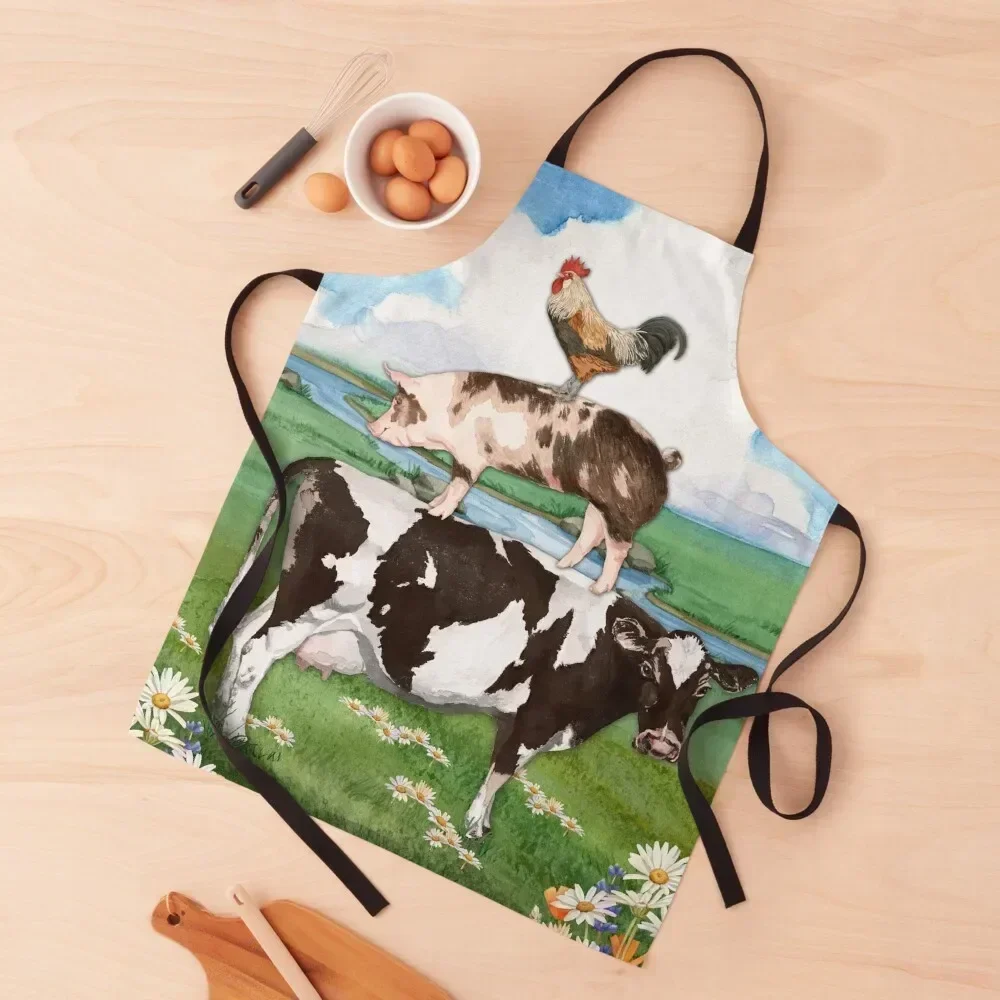 

Stack of Farm Animals Apron Cooking Kitchen Chef kindergarten teacher Kitchen Things And For Home Apron