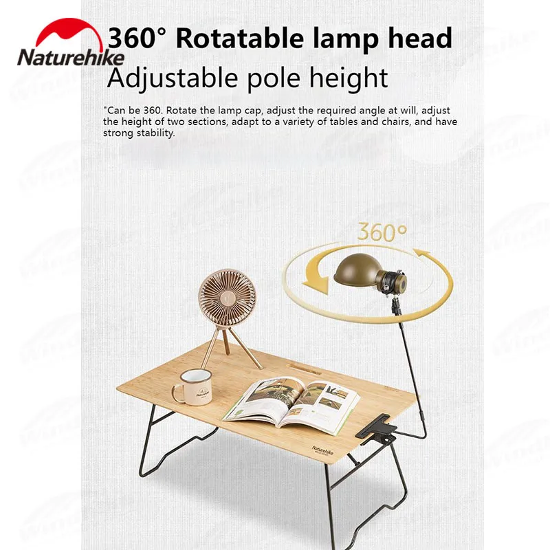 Naturehike Portable 0.6Kg Camping Lamps Table Clip Lamps360°Rotate 12H Use Time Waterproof Hanging Lamp Hiking Fishing Tent