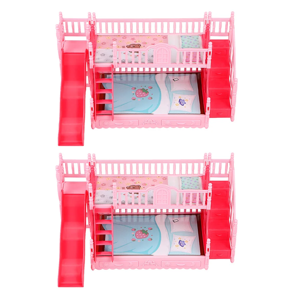 

2pcs Children'S Furniture Mini Bunk Bed For 17Cm Realistic Pretend Play Bedroom Set Lightweight Miniature House Accessories