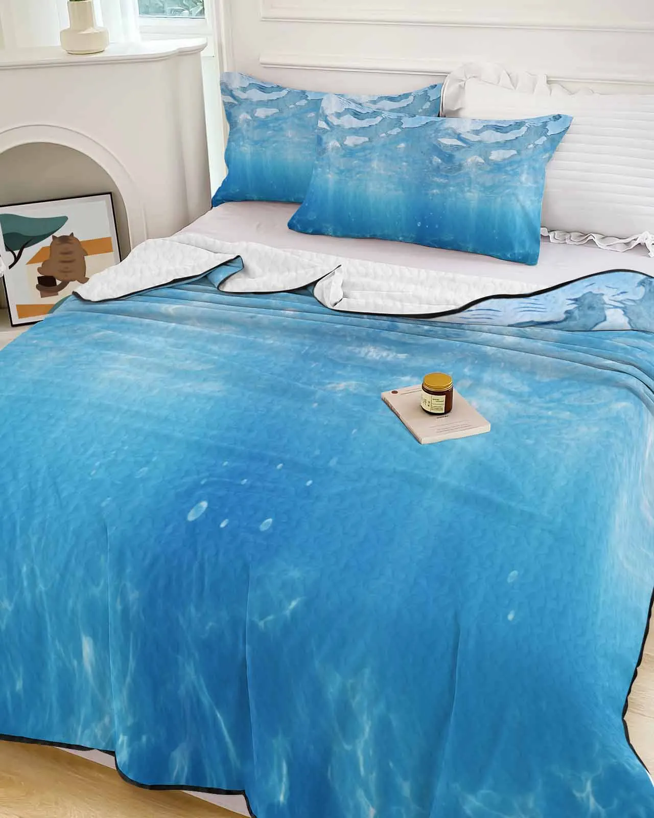 Ocean Summer Wallpaper Sunshine Cooling Blankets Air Condition Comforter Lightweight Summer Quilt for Bed Soft Thin Quilt