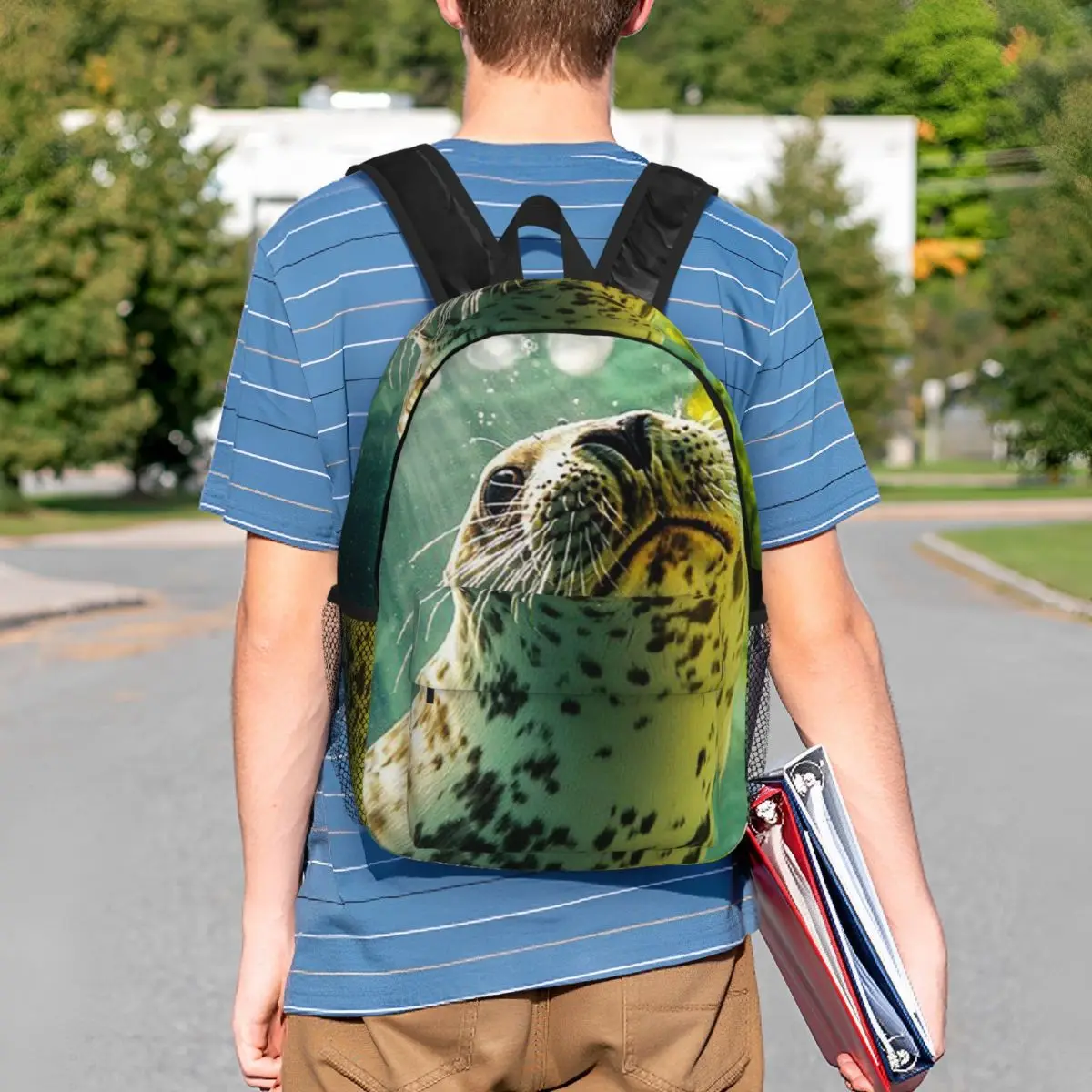 Sea Lion Underwater Realistic Backpack Student BookBag Children School Bag Computer Shoulder Bags for Men Women