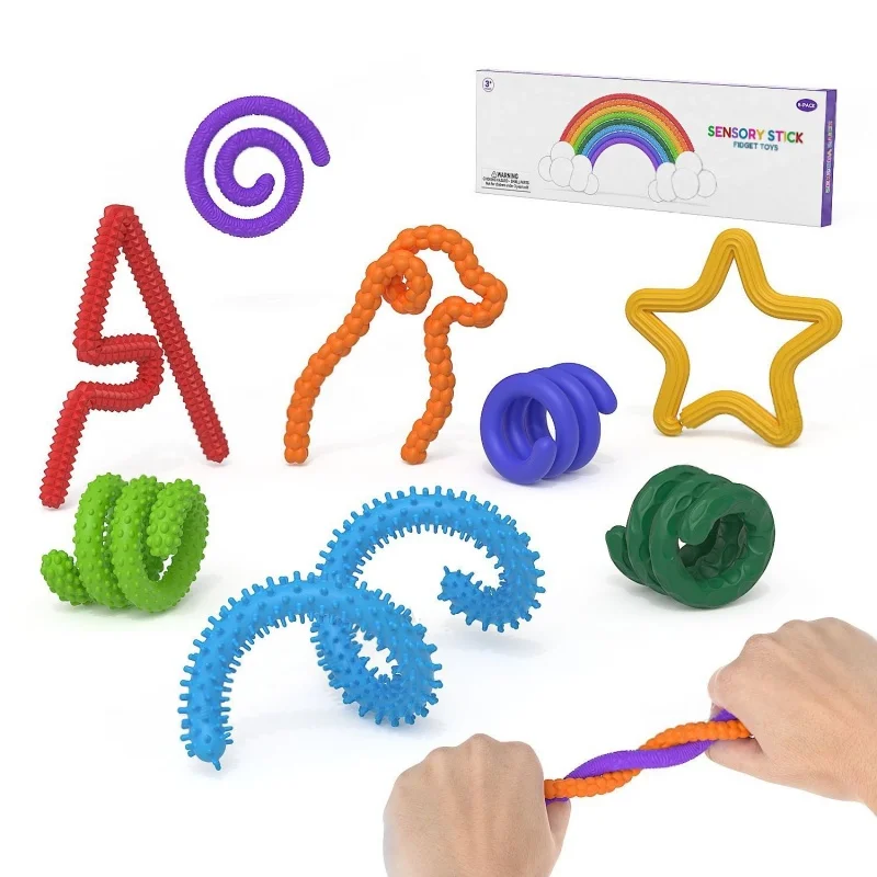 Jouets sensoriels pour enfants et adultes, 8 pièces, bâtons texturés en Silicone, jouets à presser élastiques pour adolescentes, cadeau d'anniversaire pour filles