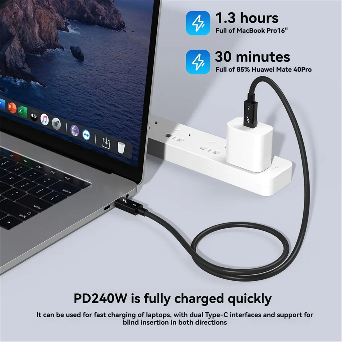 DT77 240W PD for Thunderbolt 5 Type C Cable Fast Charging & 120gbps High-Speed Data USB-C Full-Function Cable