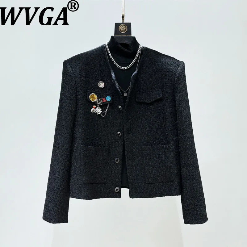 

WVGA, весенне-осенняя новая мужская элегантная темная одежда, модная короткая куртка, нишевая шикарная повседневная элитная брошь, украшение, пальто W18294