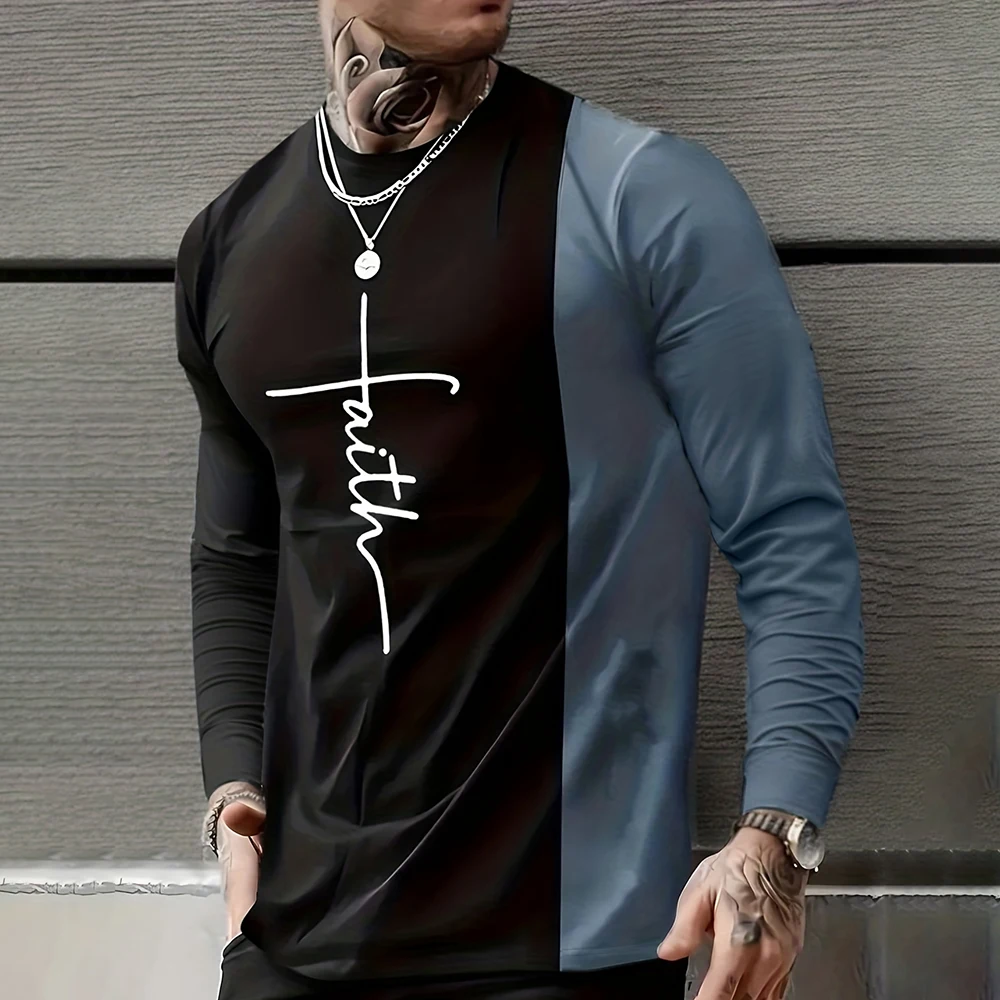 Vintage T Shirt 3D Simple Cross Print Casual Long Sleeve Men's Loose O Neck Comfortable Sweatshirt European Clothing 7Xl